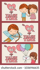 set of banner happy valentines heart arrow love cute girl and boy