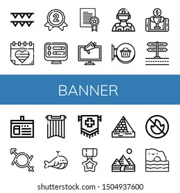 Set of banner icons such as Garlands, World pride day, Silver medal, Load, Prize, Ads, Riot police, Signboard, Reward, Library card, Gender fluid, Banner, Whale, Flag , banner