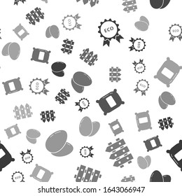 Set Banner, label, tag, logo for eco, Garden fence wooden, Bag of flour and Chicken egg on seamless pattern. Vector