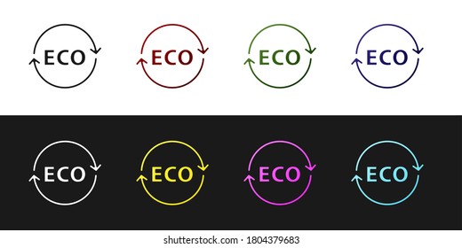 Poner en la bandera, etiqueta, etiqueta, logotipo para un ícono ecológico de comida saludable aislado en color negro y blanco. Producto orgánico. Pegatina de comida saludable. Vector.