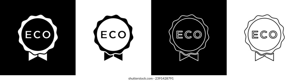 Poner en la bandera, etiqueta, etiqueta, logotipo para un ícono ecológico de comida saludable aislado en color negro y blanco. Producto orgánico. Pegatina de comida saludable.  Vector