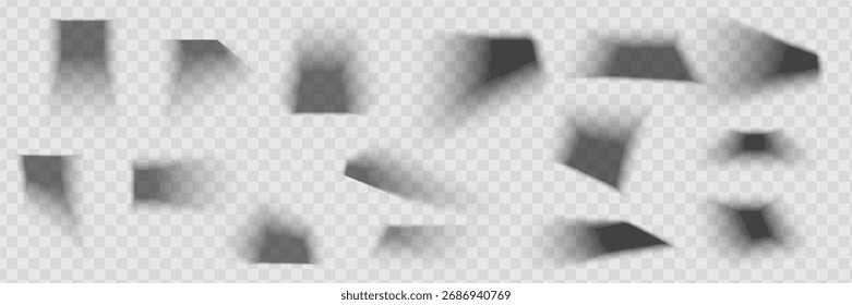 Conjunto de efectos de sombra de Anuncio, papel o caja de embalaje. Diferentes Formas grises suaves realistas. Tonos rectangulares aislados sobre fondo transparente.