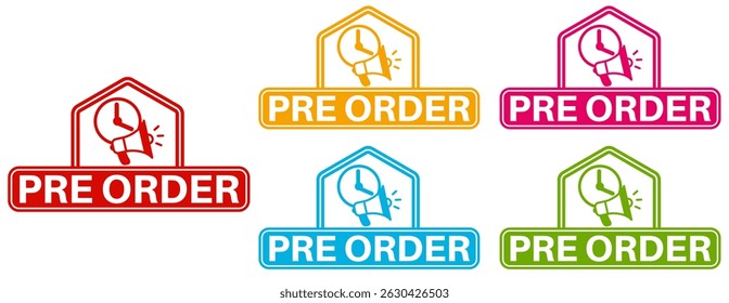 set banner pre order icon sign. sale promotion symbol labels design vector illustration