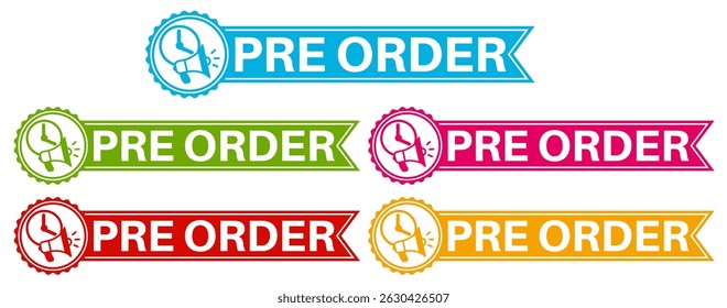 set banner pre order icon sign. sale promotion symbol labels design vector illustration