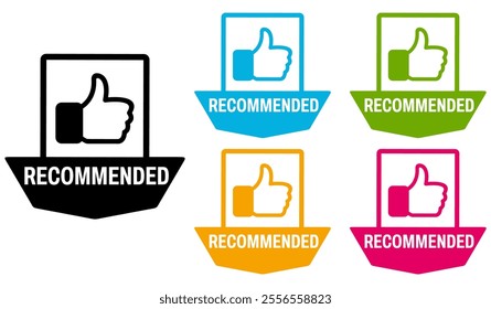 set banner recommended with thumb up icon. Accept, confirm, verified product label design vector illustration