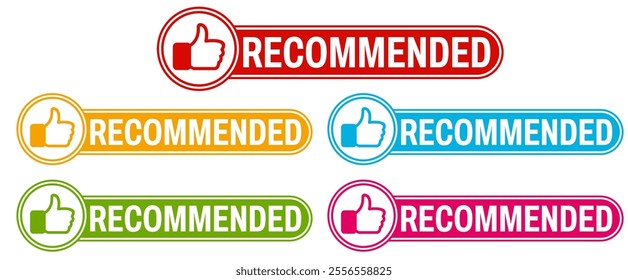 set banner recommended with thumb up icon. Accept, confirm, verified product label design vector illustration