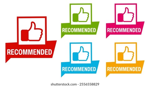 set banner recommended with thumb up icon. Accept, confirm, verified product label design vector illustration