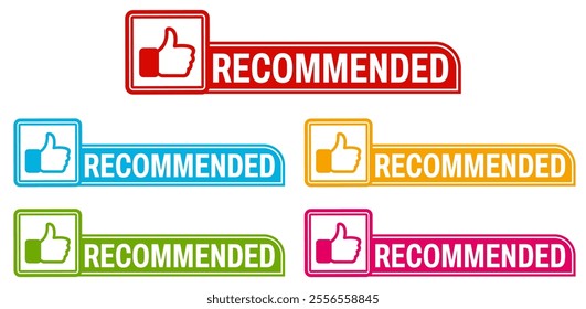 set banner recommended with thumb up icon. Accept, confirm, verified product label design vector illustration