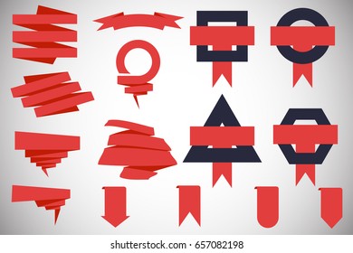 set of banner ribbon element in red color