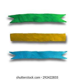 Set of banner ribbons for celebration events, isolated on white color background. Vector illustration. Plasticine modeling.