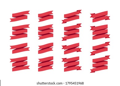 Conjunto de cintas de banner en estilo plano, ilustración vectorial. Cintas curvadas rojas en blanco con espacio para el texto. Se puede utilizar como elemento para insignias, emblemas, etiquetas.