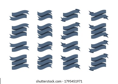 Set of banner ribbons in flat style, vector illustration. Blank curved tapes with place for text. Can be used as an element for badges, emblems, labels.