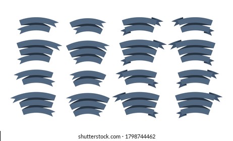 Conjunto de cintas de banner en estilo plano, ilustración vectorial. Cintas curvadas en blanco con espacio para el texto. Se puede utilizar como elemento para insignias, emblemas, etiquetas.