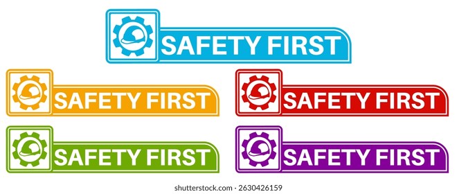 set banner safety first icon sign. safety equipment symbol labels template construction sign design vector illustration