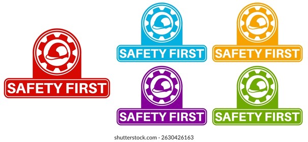 set banner safety first icon sign. safety equipment symbol labels template construction sign design vector illustration