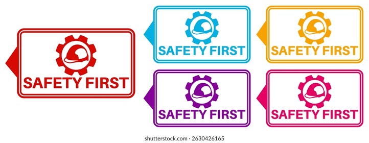 Conjunto de Anuncio de seguridad de la primera señal de ícono. Etiquetas de símbolo de equipo de seguridad Plantilla de construcción de diseño de signos Ilustración vectorial