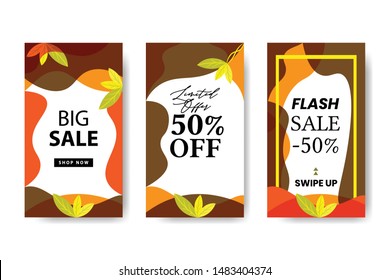 Set of banner sale template with autumn background color, can use for your business banner sale and instagram stories