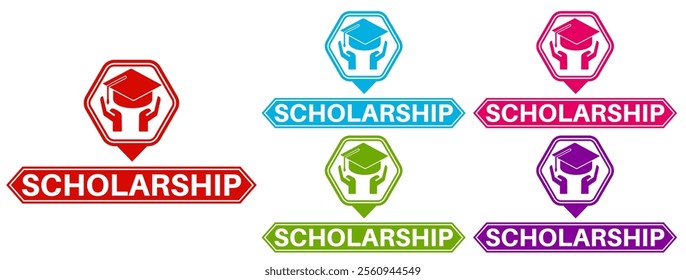 Set banner scholarship icon sign. grant education symbol label badge sticker template design vector illustration