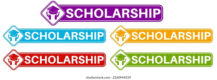 Set banner scholarship icon sign. grant education symbol label badge sticker template design vector illustration