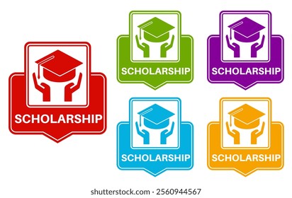 Set banner scholarship icon sign. grant education symbol label badge sticker template design vector illustration