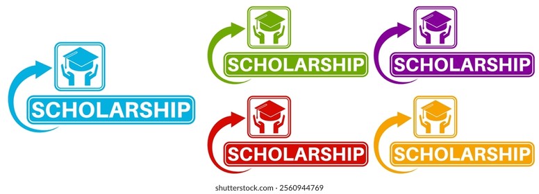 Set banner scholarship icon sign. grant education symbol label badge sticker template design vector illustration