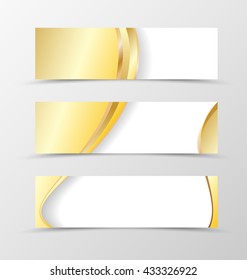 Set of banner smooth design. Light banner for header in gold color. Design of banner in wavy style. Vector illustration