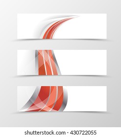 Set of banner smooth design. Red banner for header. Design of banner in silver wave style. Vector illustration
