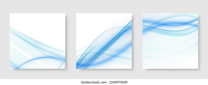 Set banner square with shadow.Abstract background flow of blue transparent smoky waves.