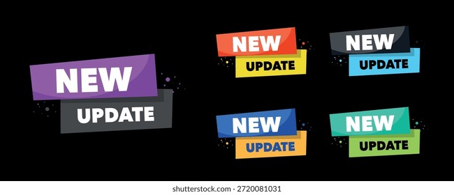 Set von Banneraufklebern in verschiedenen Farben neues Update Vektorbanner-Design auf schwarzem Hintergrund