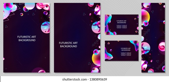 Set of banner style of astronomy universe stars galaxy dark blue 3d flyers futuristic study background starry sky glowing abstraction circles neon