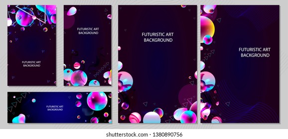 Set of banner style of astronomy universe stars galaxy dark blue 3d flyers futuristic study trip background starry sky glowing abstraction circles