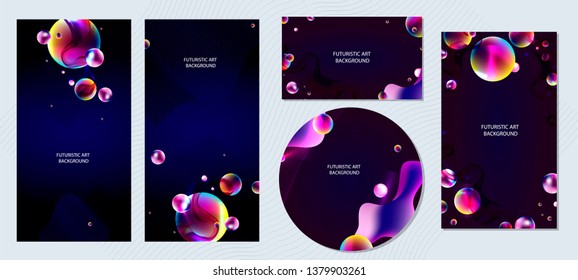 Set of banner style of cosmos universe stars galaxy dark blue 3d retro futuristic study trip. Background modern starry sky glowing abstraction planet neon