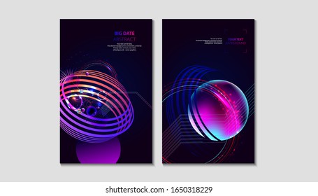 Set of banner style of cosmos universe stars galaxy dark blue 3d futuristic study trip. Background modern starry sky glowing abstraction planets