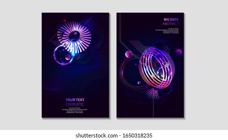 Set of banner style of cosmos universe stars galaxy dark blue 3d futuristic study trip. Background modern starry sky glowing abstraction planets