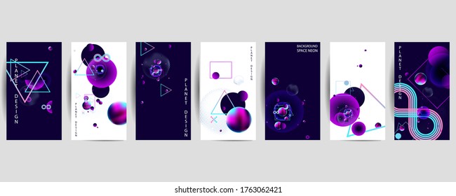 Set of banner style of cosmos universe stars galaxy dark blue 3d futuristic abstraction planets