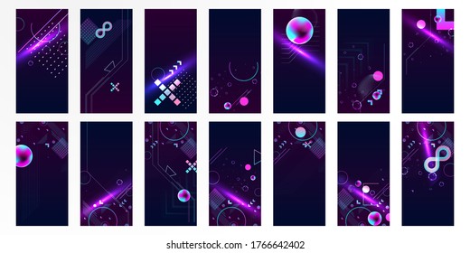 Set of banner style of cosmos universe stars galaxy dark blue 3d futuristic study abstraction planet neon
