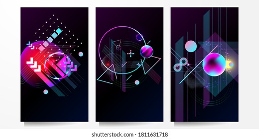 Set of banner style of cosmos universe stars galaxy dark blue 3d futuristic abstraction planets