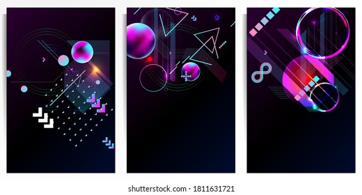 Set of banner style of cosmos universe stars galaxy dark blue 3d futuristic abstraction planets
