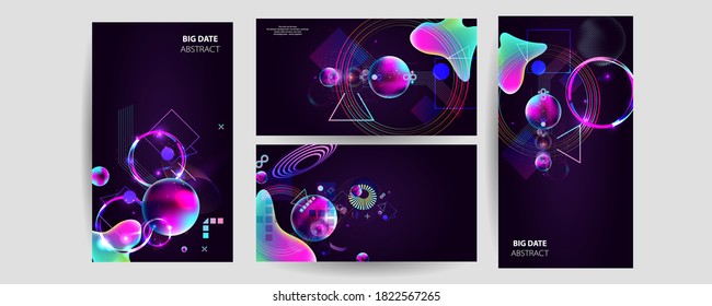 Set of banner style of cosmos universe stars galaxy dark blue 3d futuristic abstraction planets