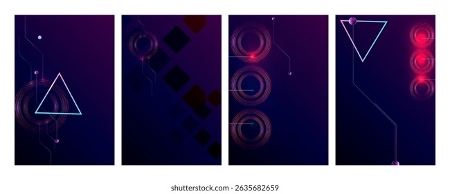 Set of banner style of cosmos universe stars galaxy dark blue 3d futuristic background modern planets neon