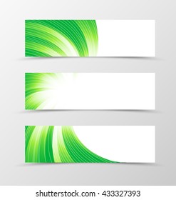 Set of banner swirl design. Light banner for header in green colors with silver lines. Design of banner in bright wavy style. Vector illustration