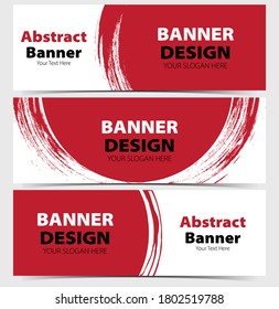 Set Of Banner Template Abstract Desing With Brush Red Color Background 