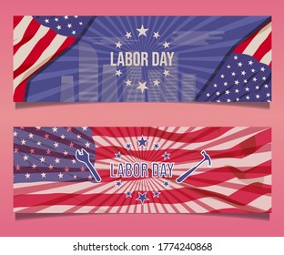 set banner template design illustration of celebration for america, labor day concept