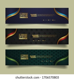 Set banner template design with luxury and elegant lines shape ornament effect on texture pattern background