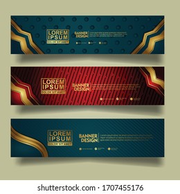 Set banner template design with luxury and elegant lines shape ornament effect on texture pattern background