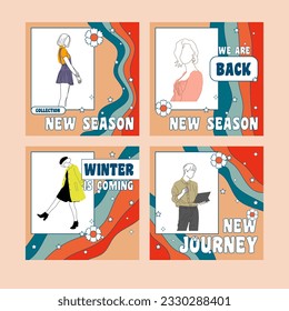 Set banner template design in y2k style. template for Instagram post and other social media with vector illustration.