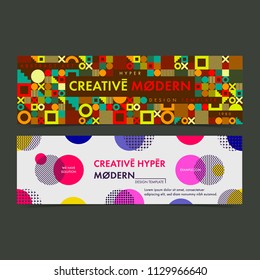 Set of Banner template with geometric shapes and patterns, 80s memphis geometric style. Vector illustrations.