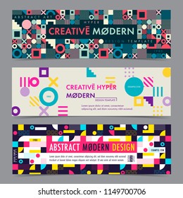 Set of Banner template with geometric shapes and patterns, 80s memphis geometric style. Vector illustrations.