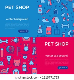 Set of banner template for pet shop, veterinary clinic, pet store, zoo, shelter. Card, flyer, poster for advertisement. Flat style design, vector illustration.