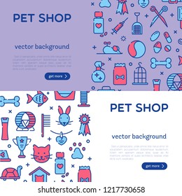 Set of banner template for pet shop, veterinary clinic, pet store, zoo, shelter. Card, flyer, poster for advertisement. Flat style design, vector illustration.